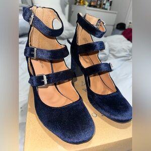 Indigo Midnight Blue Velvet Strappy Heels